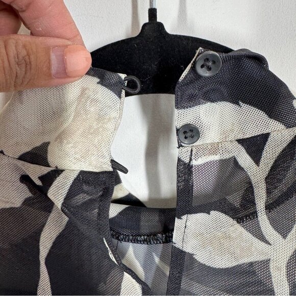 All Saints Floral Sheer Mesh Bodysuit Black Beige Size 2 Long Sleeve Top - Picture 14 of 16